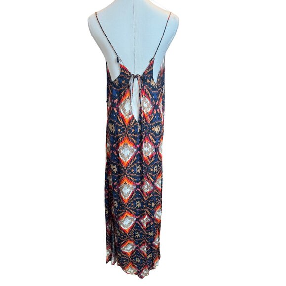 Zara Large Bohemian Beach Maxi Dress Deep V-Neck Aztec Print Tie-Back Sleeveless - Picture 4 of 12